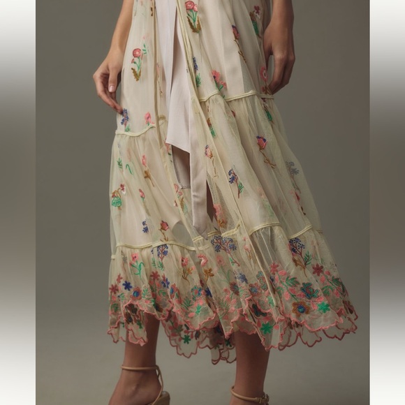 Anthropologie Tops - Anthropologie Floral Embroidered Sheer duster - Cream and Multicolor